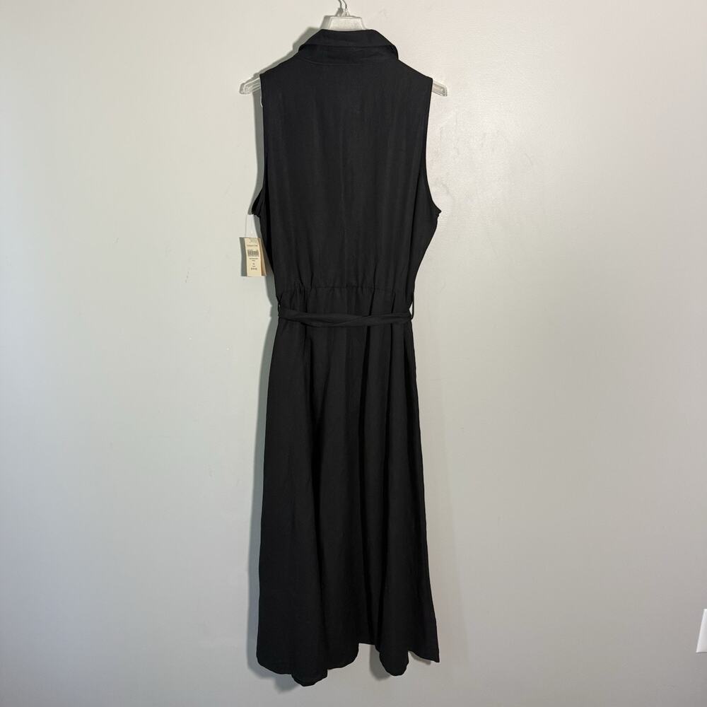 Coldwater Creek Black Linen Maxi Dress Button Front Collared Belt 14 A-line NEW - Picture 5 of 7